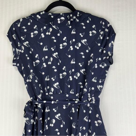 Sunday Best White Cherry Print Navy Blue Ruffle Wrap Dress Size 00 Dainty Girly - Picture 6 of 9